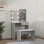 Juego de tocador con LED madera contrachapada gris Sonoma