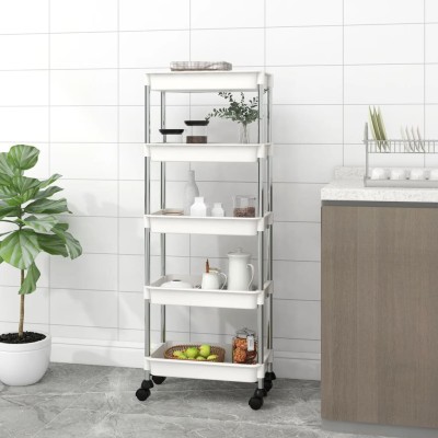 Carrito de cocina 5 niveles hierro y ABS blanco 42x29x128 cm