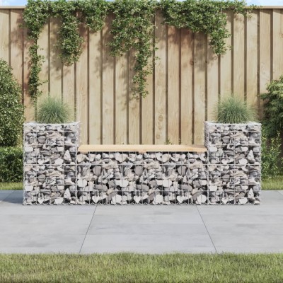 Banco jardín diseño gaviones madera maciza pino 183x41x60,5 cm