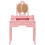 Tocador con taburete y espejo triple plegable rosa