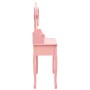 Tocador con taburete y espejo triple plegable rosa