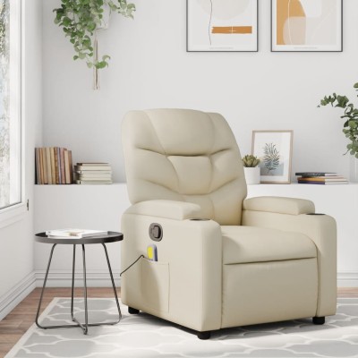 Sillón reclinable de masaje cuero sintético crema