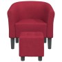 Sillón con taburete tela rojo tinto