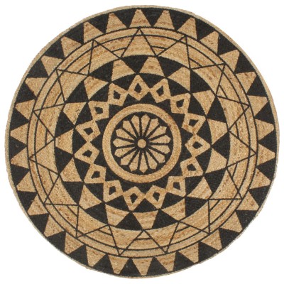 Alfombra de yute tejida a mano con estampado negro 120 cm