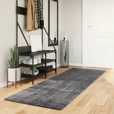 Alfombra de pelo corto suave lavable HUARTE antracita 80x250 cm
