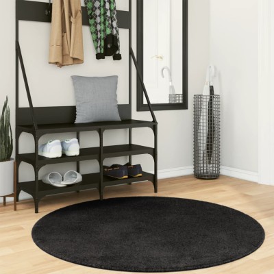 Alfombra de pelo corto suave lavable HUARTE negro Ø 120 cm