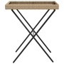 Mesa con bandeja plegable ratán sintético beige 65x40x75 cm