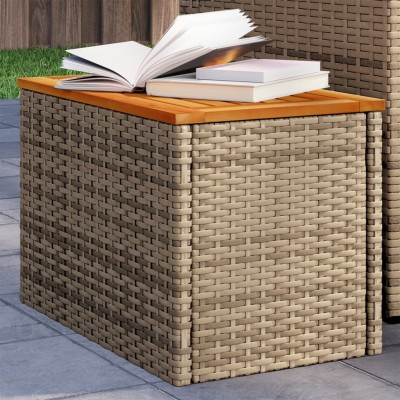 Mesas auxiliares de jardín 2 uds ratán madera beige 55x34x37cm
