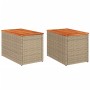 Mesas auxiliares de jardín 2 uds ratán madera beige 55x34x37cm