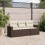 Set sofás de jardín 3 piezas y cojines ratán sintético marrón