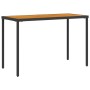 Mesa de jardín superficie de madera ratán PE negro 115x54x74 cm
