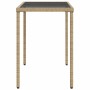 Mesa de jardín superficie de vidrio ratán PE beige 115x54x74 cm