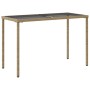 Mesa de jardín superficie de vidrio ratán PE beige 115x54x74 cm