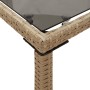 Mesa de jardín superficie de vidrio ratán PE beige 115x54x74 cm