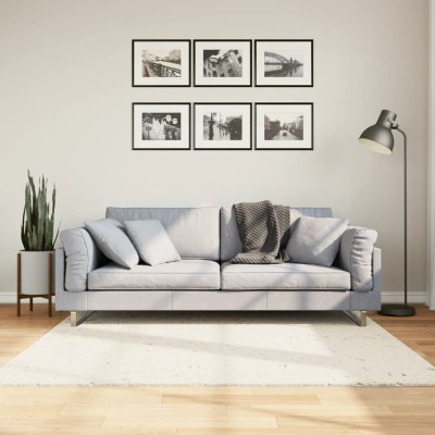 Alfombra peluda de pelo largo moderna PAMPLONA crema 160x160 cm