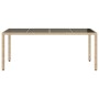 Mesa de jardín superficie de vidrio ratán PE beige 190x90x75 cm
