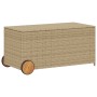 Caja de almacenaje jardín con ruedas ratán PE beige mezcla 190L