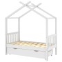 Estructura de cama niños y cajón madera maciza blanca 70x140 cm