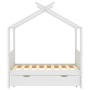 Estructura de cama niños y cajón madera maciza blanca 70x140 cm