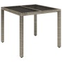 Mesa de jardín superficie de vidrio ratán PE gris 90x90x75 cm
