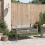 Banco de jardín con cojín ratán sintético gris y madera acacia