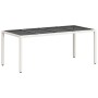Mesa de jardín superficie de vidrio ratán PE blanco 190x90x75cm