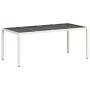 Mesa de jardín superficie de vidrio ratán PE blanco 190x90x75cm
