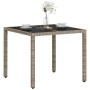 Mesa de jardín superficie vidrio ratán PE gris claro 90x90x75cm