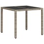 Mesa de jardín superficie vidrio ratán PE gris claro 90x90x75cm