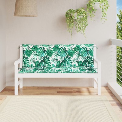 Cojines banco jardín 2 uds tela estampado de hojas 150x50x7 cm