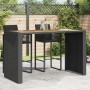 Mesa alta jardín superficie madera ratán PE negro 185x80x110 cm