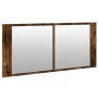 Armario de baño con espejo y luz LED roble ahumado 100x12x45 cm
