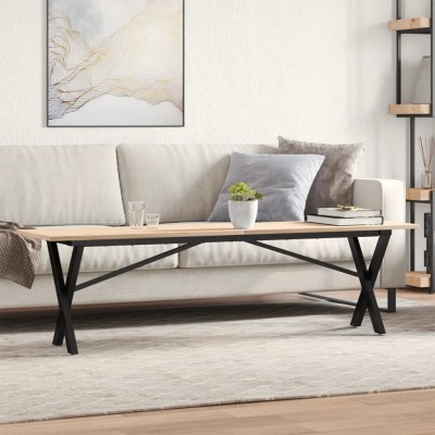 Mesa de centro marco X madera maciza pino y hierro 160x40x45 cm