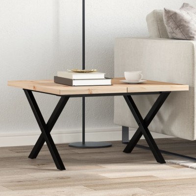 Mesa de centro marco X madera maciza pino y hierro 60x60x40,5cm