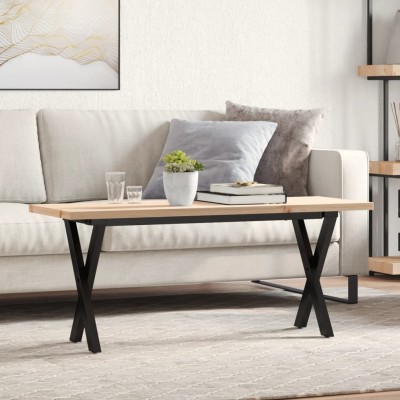 Mesa centro marco X madera maciza pino y hierro 110x40x45,5 cm