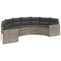 Sofá de jardín semicircular con cojines ratán sintético gris