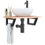 Estante de lavabo de pared de acero y madera maciza de roble