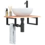 Estante de lavabo de pared de acero y madera maciza de roble