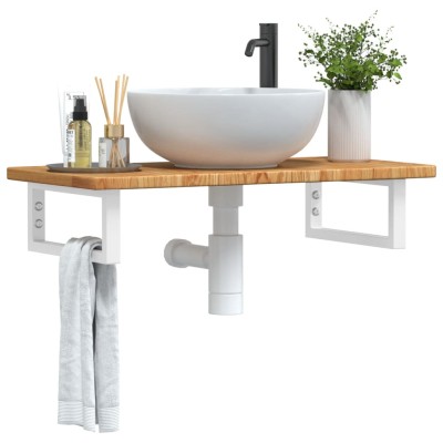 Estante de lavabo de pared de acero y madera maciza de roble