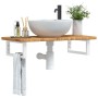 Estante de lavabo de pared de acero y madera maciza de roble