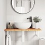Estante de lavabo de pared de acero y madera maciza de roble