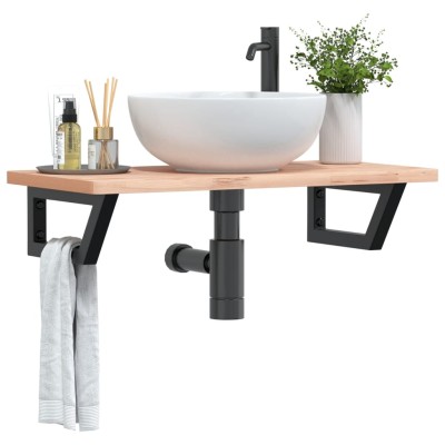 Estante de lavabo de pared de acero y madera maciza de haya