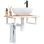 Estante de lavabo de pared de acero y madera maciza de roble