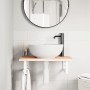 Estante de lavabo de pared de acero y madera maciza de roble