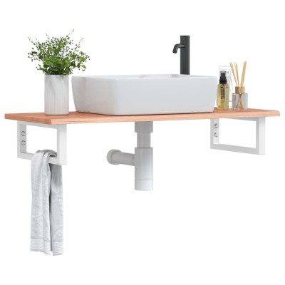 Estante de lavabo de pared de acero y madera maciza de roble