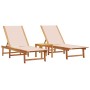 Tumbonas 2 uds con mesa madera maciza acacia y textileno crema