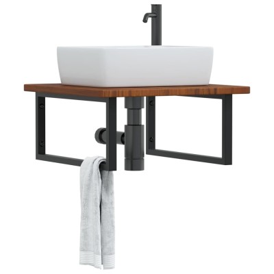 Estante de lavabo de pared de acero y madera maciza de roble