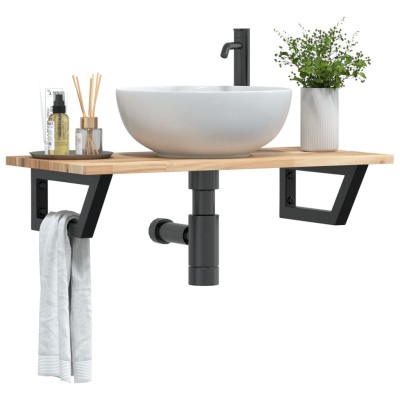 Estante de lavabo de pared acero y madera maciza de acacia
