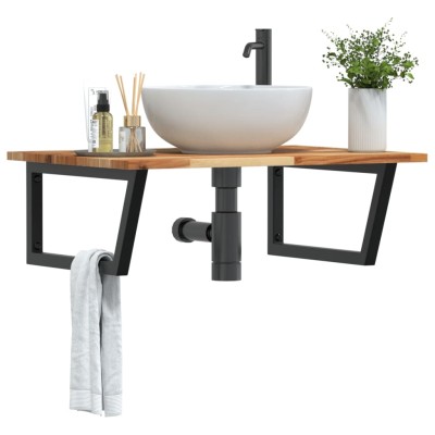 Estante de lavabo de pared acero y madera maciza de acacia
