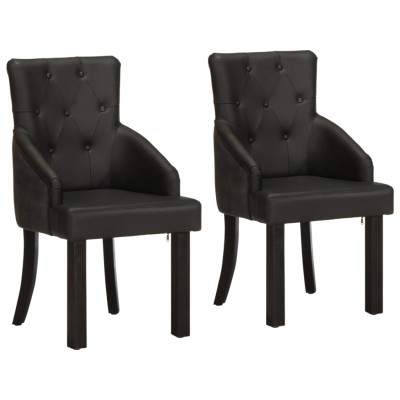 Sillas de comedor 2 unidades cuero de cabra auténtico negro